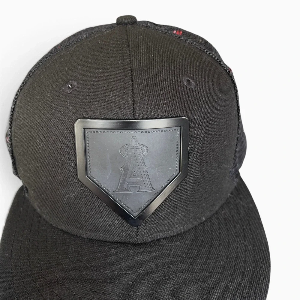 New Era 9FIFTY Los Angeles Angels Blackout Trucker Snapback Hat MLB Black Cap